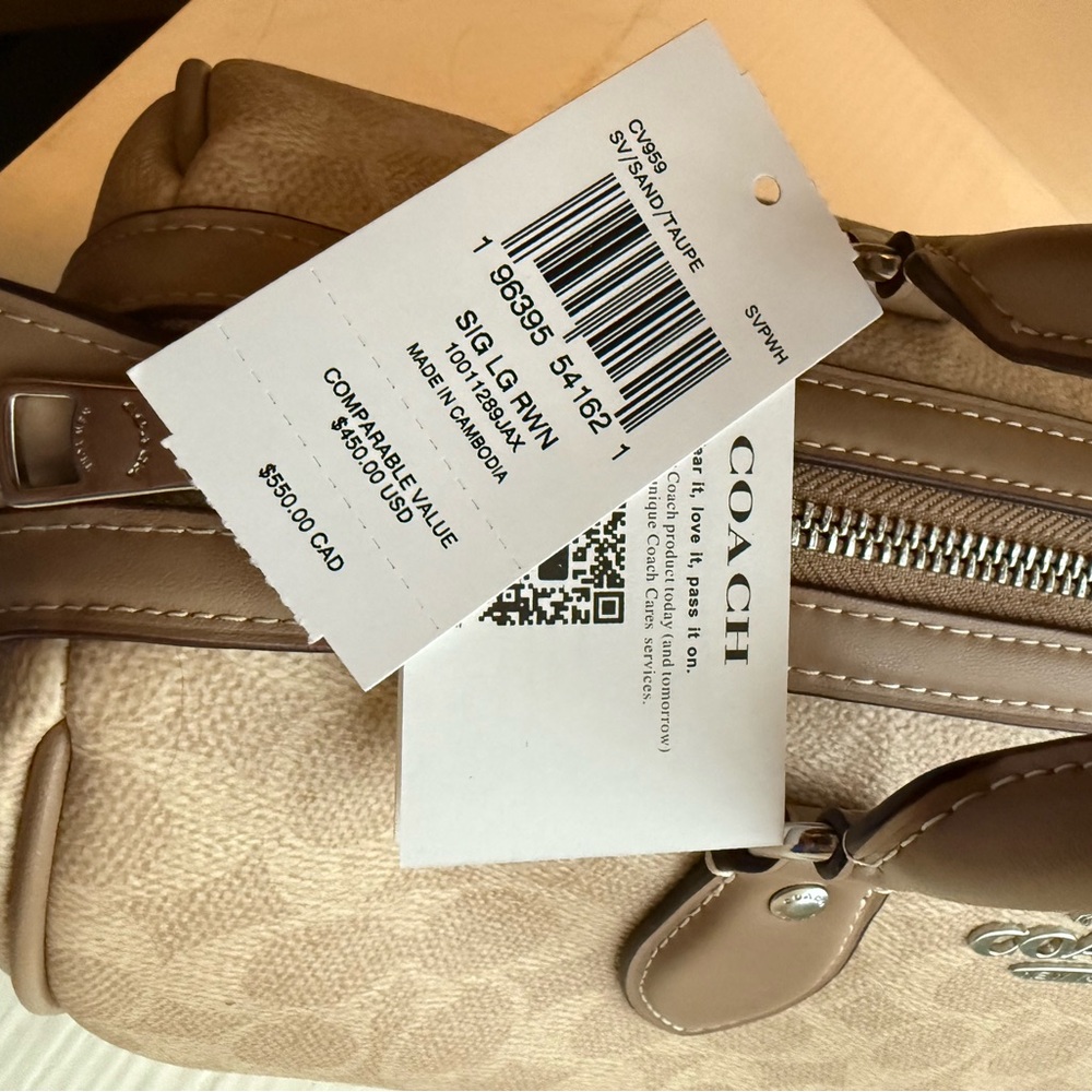 Coach Beige Signature Canvas Satchel with Tan Trim - Picture 13 of 15